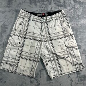 Quiksilver Amphibians Mens Size 31 Plaid Cargo Board Shorts Swim Trunks